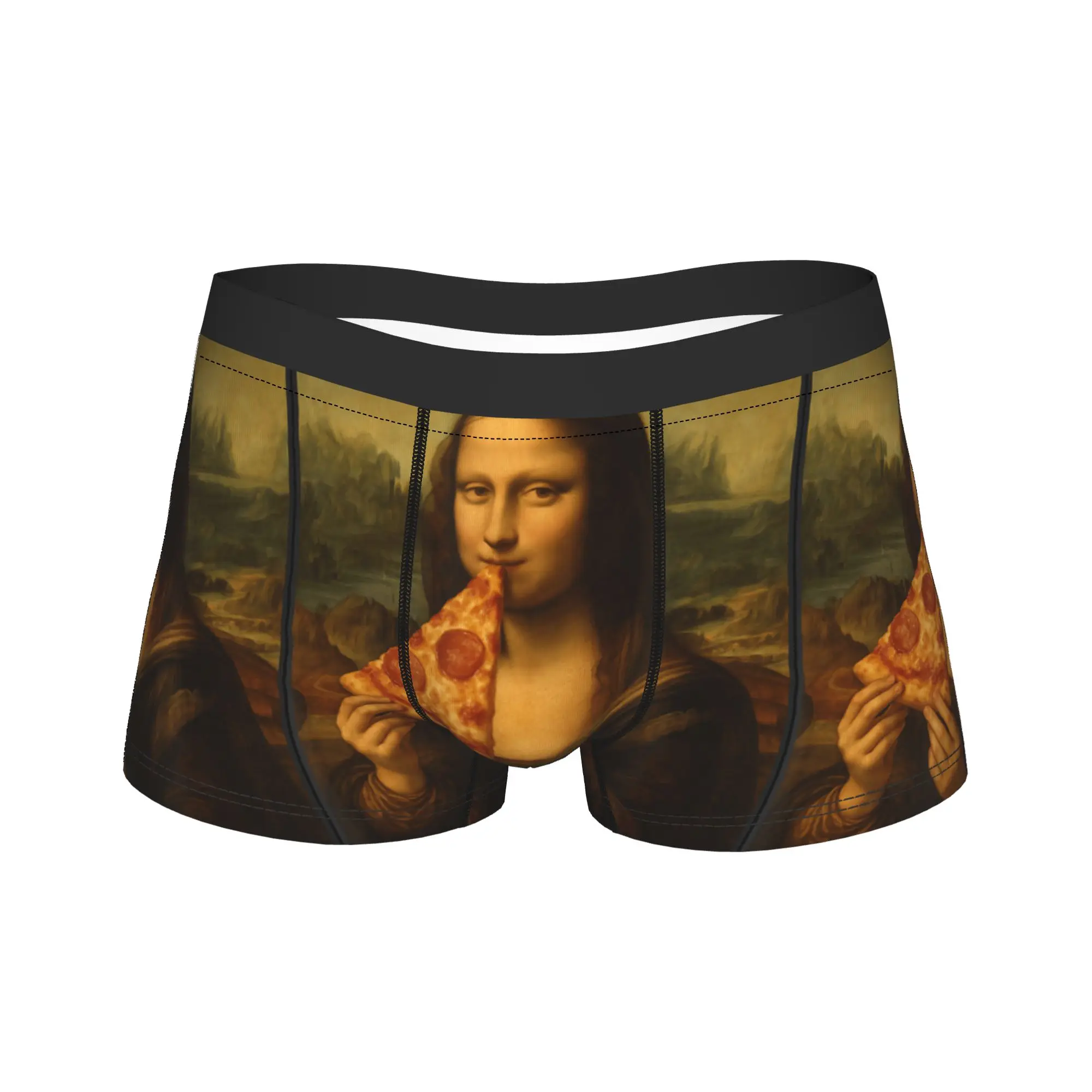 Mona Lisa Eating Pizza Funny Classic Art Pizza Foodie Mashup Underwear Boxershorts Males Underpants Soft Trend Shorts Briefs