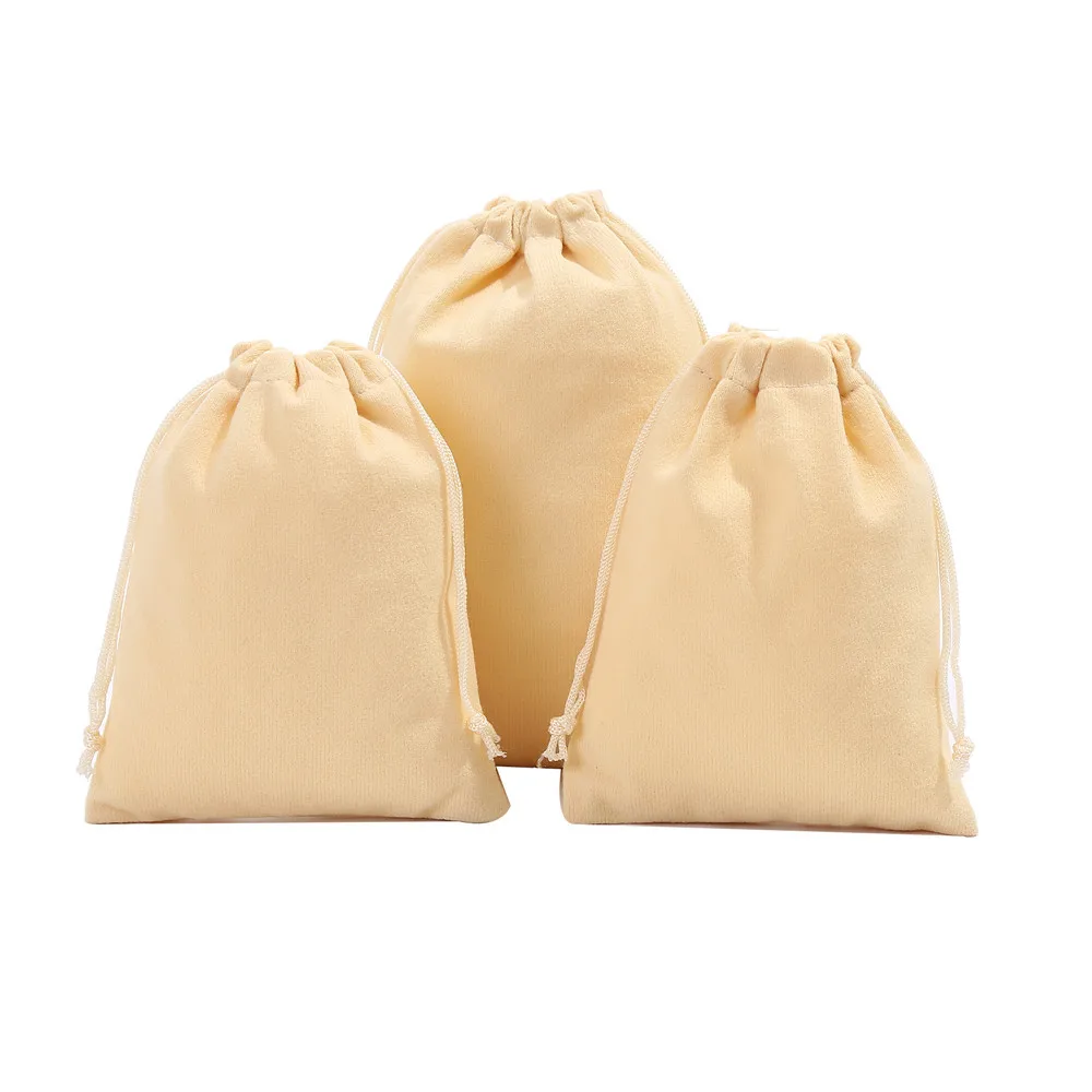 

50 pcs/lot Cream Beige Velvet Bags 12x15cm 13x18cm Drawstring Jewelry Gift Pouches Wedding Gift Packing Bag Custom Logo Print