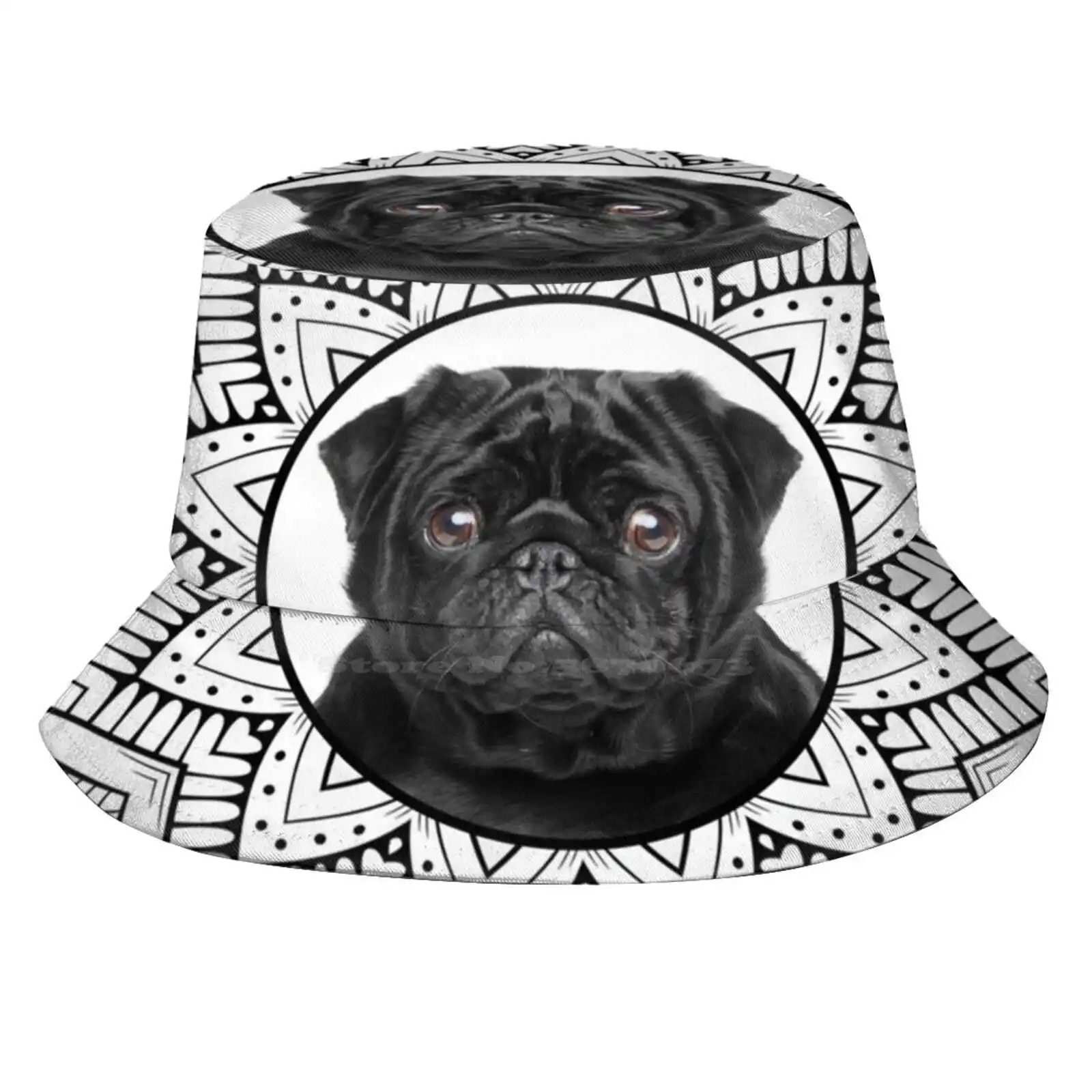 Black And White Pug Sun Cap Fisherman Hat Bucket Hats Pug Mandala Dog Mom Pug Dog Mandala Pug Dog Life Mandala Pug Life Mandala