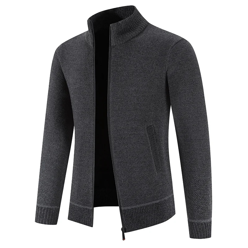 PFHQ New Versatile Men's Sweater Stand Up Collar Plush Thick Cardigan Solid Color Long Sleeve Zipper 2024 Male Tops 21Z5652