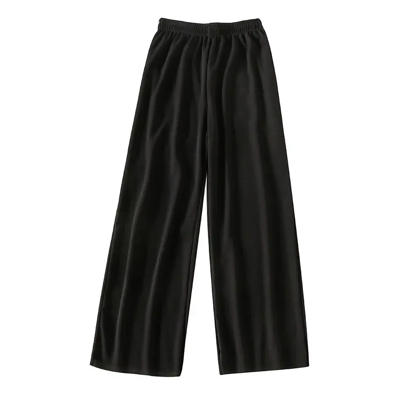 Casual Black Wide Leg Pants Summer New Elastic Waist Loose Simplicity Preppy Style Straight Pants Fashion Vintage Women Clothing