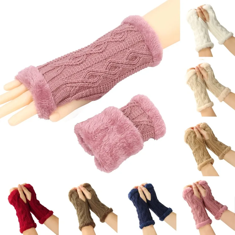 Fleece verdickte Handschuhe Diamant kurze gestrickte Finger-Unterseite Plüsch Ärmel Abdeckung grenzüberschreitende Herbst und Winter warme Fleece-Handschuhe