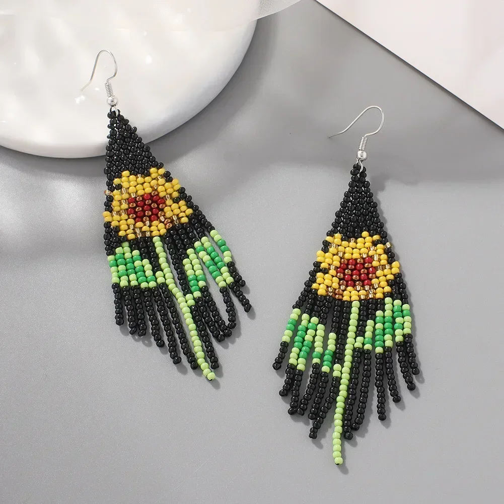 ZGMXR عباد الشمس اليد النسيج الأرز حبة أقراط بسيطة بوهيميا الهندسة سبيكة شرابة الأصالة تصميم الأذن مجوهرات #2