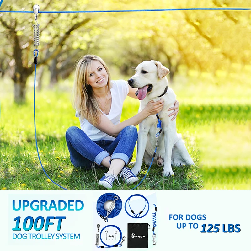 Imagem -02 - Outdoor Zip Linha Dog Tie Out Cabo Large Yard Leash 250 lb Run Zip Line 100 Pés a 150 Pés