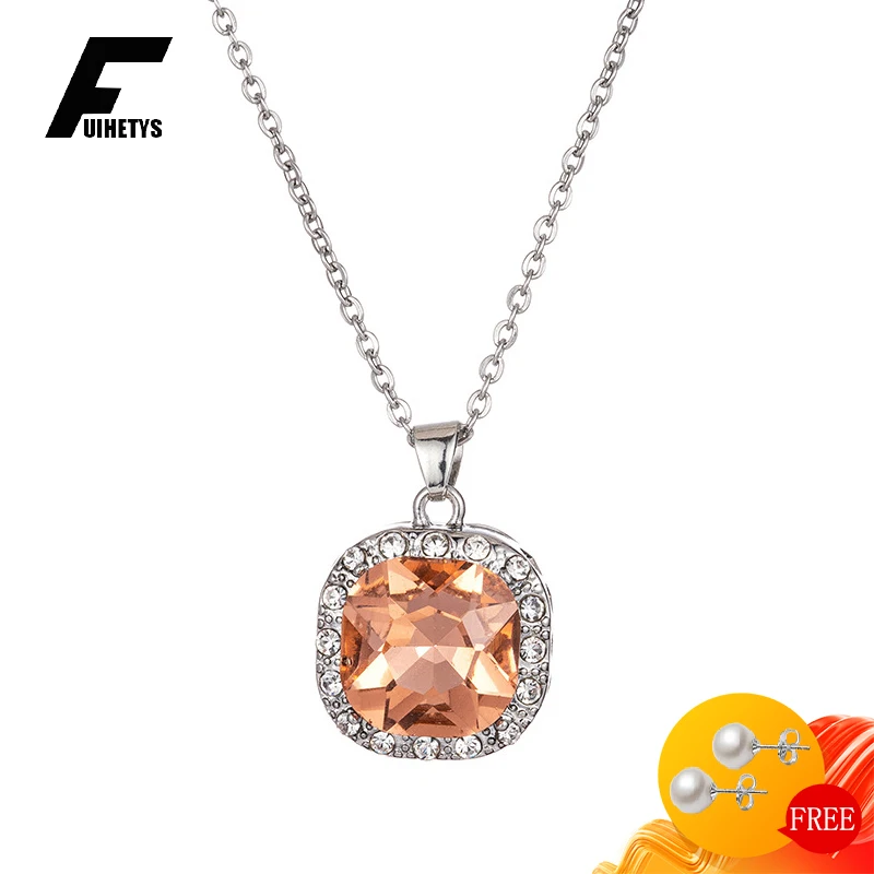 

FUIHETYS Trendy Pendant Necklace with Zircon 925 Silver Jewelry for Women Wedding Engagement Party Promise Gift Accessories