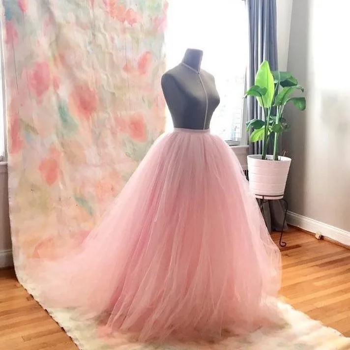 

Elastic Waist Tulle Long Skirts Sweet Pink Long Bridal Skirts 5 Layers Floor Length Women Tulle Skirt Vintage Bridal Wedding Ski