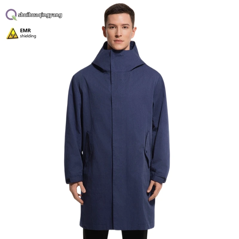 

Professional electromagnetic radiation protection metal fiber unisex work clothes, high necked hooded radiation proof overcoat
