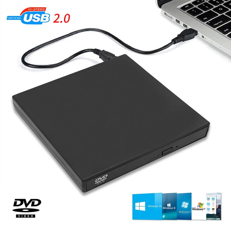 USB 2.0 USB A External CD/DVD RW Drive Read Burner Portable DVD Player Optical Drives For Laptops PC Windows 11 10 Linux OS Mac