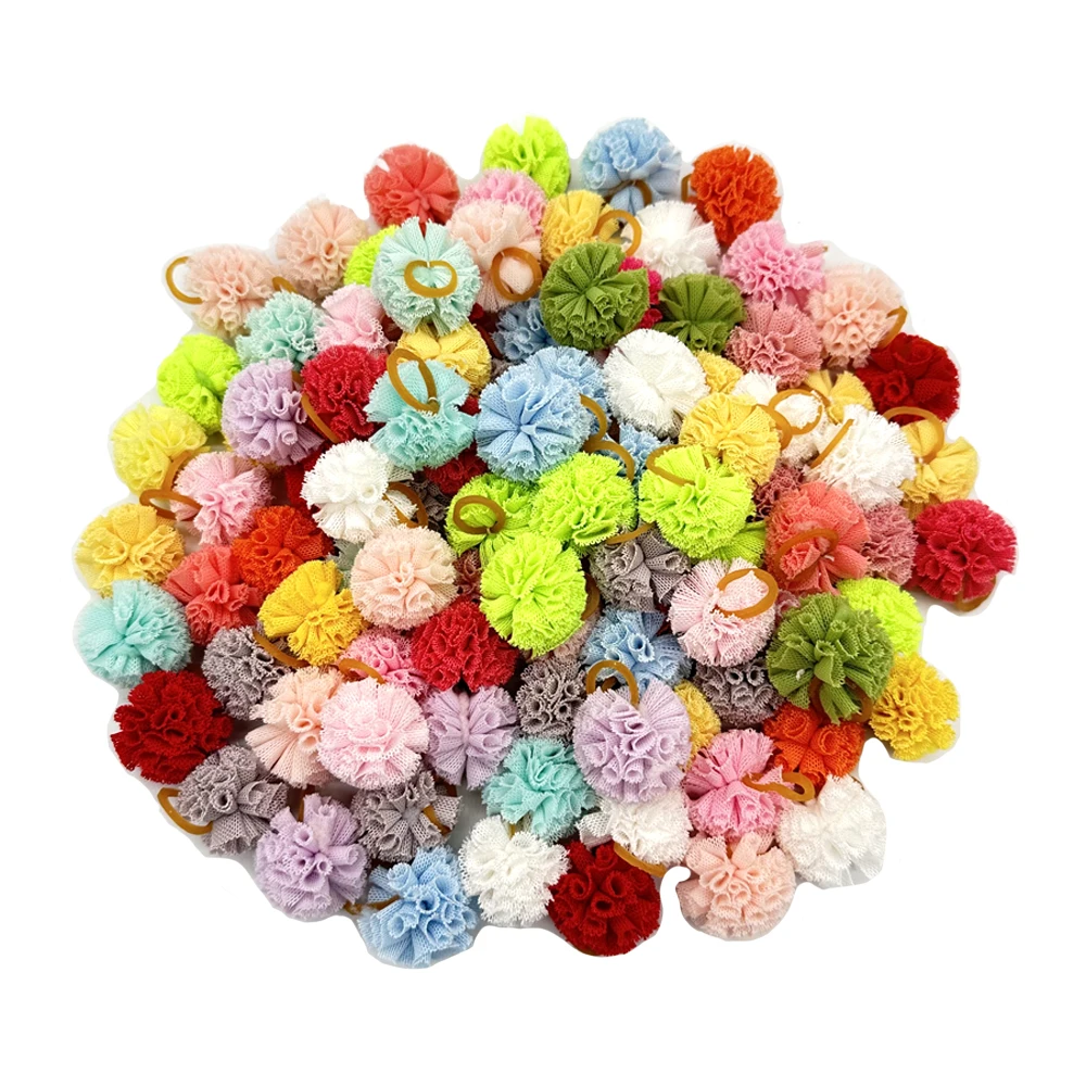 100pcs Handmade Pet Dog Hair Bows Pet Hair Accessories Rubber Bands Pet Supplies Pet Dog Grooming Accessories