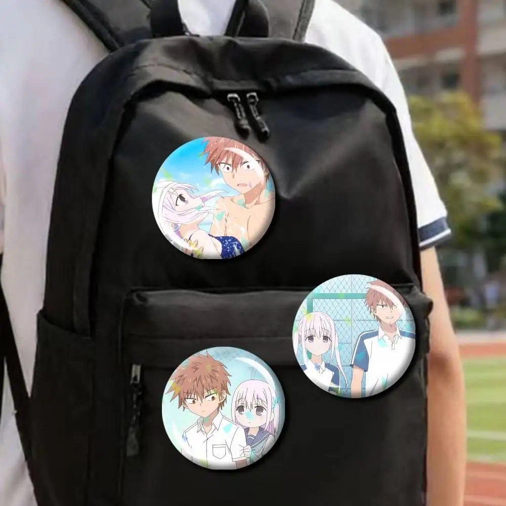 Oota x Kashiwada-san Anime Customizable Round Brooch Pins, Personalized Badges With Broken Glass Design Fashion Accessory