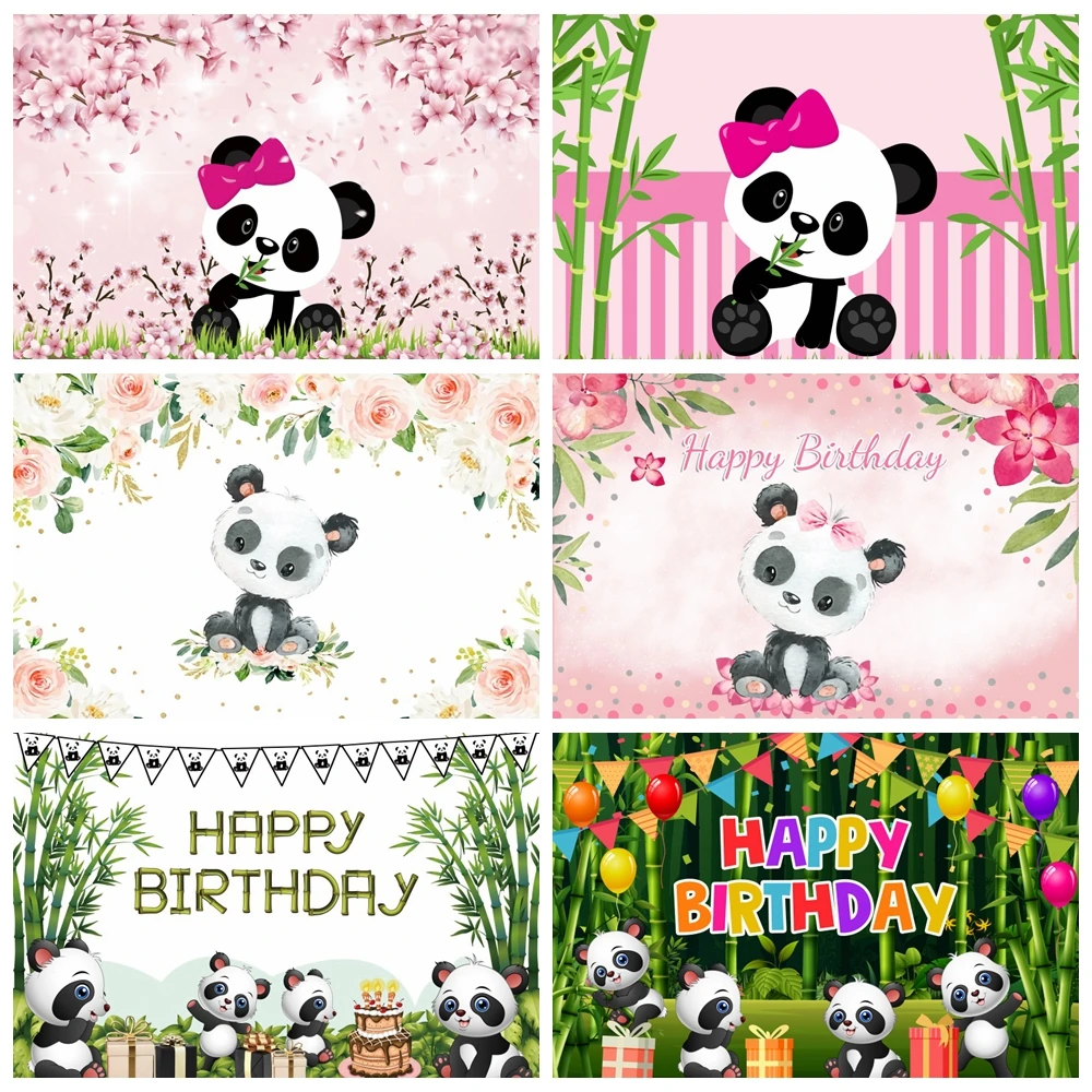 

Panda Newborn Baby Birthday 1st Backdrop Cartoon Panda Bamboo Flower Baby Shower Party Photography Background Decor Photo Studio