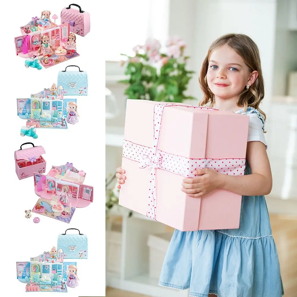 

Pink Blue Doll Houses Plastic Variety Size Mini Dollhouse Model Developmental Toys DIY Accessories Princess Doll Villa Gift