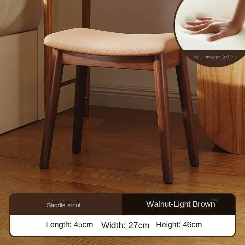 Light Luxury Solid Wood Makeup Stool, Minimalist Dressing Table Chair, Stylish Small Stool for Girls' Bedrooms, Elegant