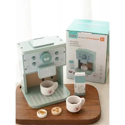 Montessori Educational Funny Pretend Playing Wooden Kitchen Coffee Game Machine Set For Toddler Role-play Interactive Toys