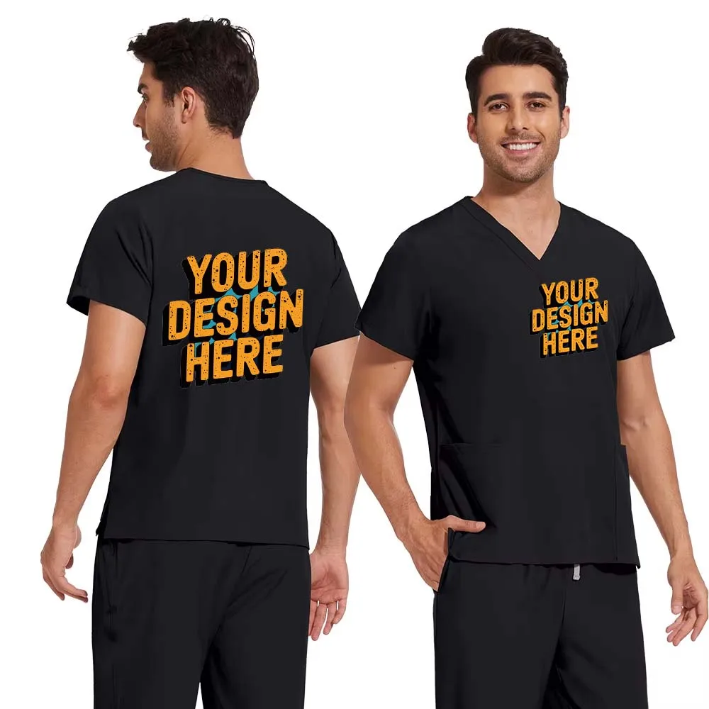 Men's And Women's V-neck Basic Solid Color Quick-drying Fabric Thin Dental Clinic Work Clothes Hand Washing Clothes free custom