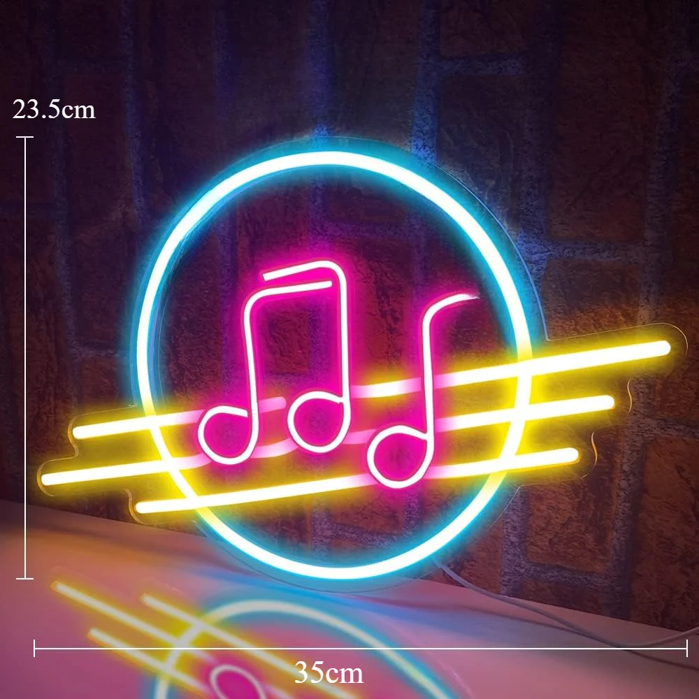 Music Notes Circle LED Neon Sign Wall Art for Bedroom Bar Music Studio Retro Home Decor Gift for Music Lovers  Ambiance Lighting