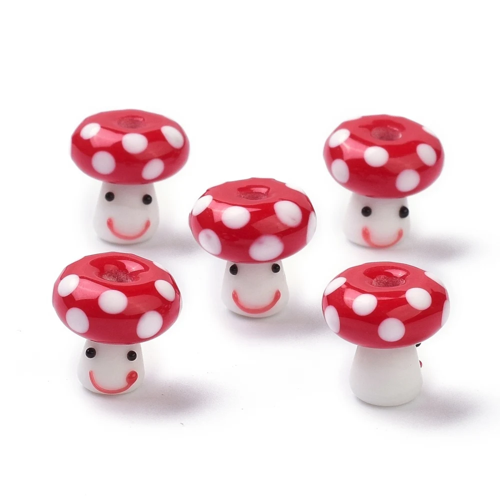 

10pcs Handmade Lampwork Mushroom Beads Cute Beads for Jewelry making DIY bracelet Earring necklace Crafts Decor,13x13mm,Hole:3mm