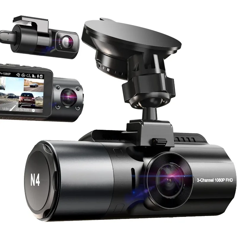 

N4 3 Channel Dash Cam, 4K+1080P Front and Rear, 1440P+1440P Front and Inside, 1440P+1440P+1080P Three Way Triple Car Camera