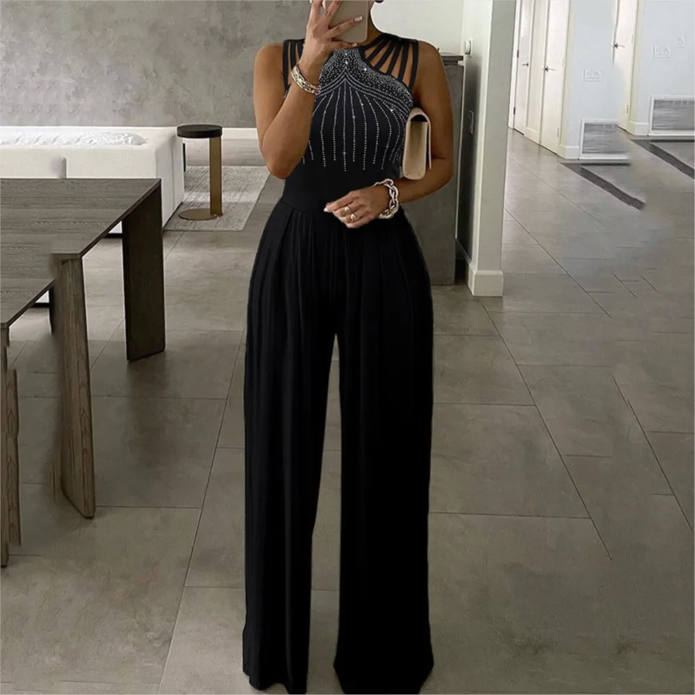 

Black Retro Women's Jumpsuit 2025 Spring And Summer Sexy Party Long Wide Leg Jumpsuit Pants Women Clothing Formal Occasion Pants