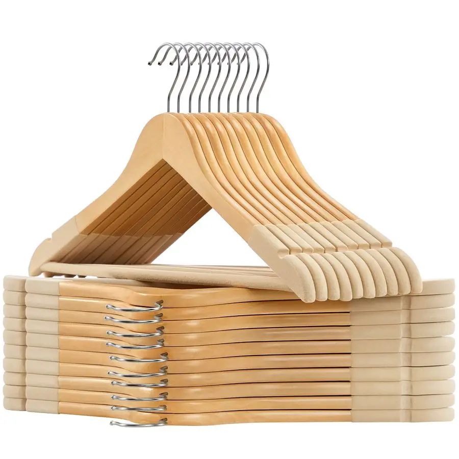 

Velvet Wooden Hangers, Set of 20 Wooden Hangers with Velvet Surface, NonSlip Coat Hangers with Shoulder Grooves, Pants Bar, 360