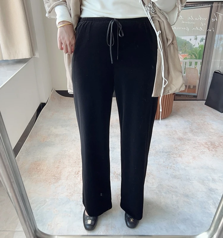 

Женские повседневные брюки Ele Velvet с широкими штанинами, эластичным поясом, черные, прямые, стройнящие, для осени и зимы