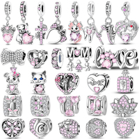 925 Sterling Silver Pink Charms Beads Butterfly Perfume Bottle Crown Heart Shaped Zircon Charms for Women Fine DIY Jewelry Gifts