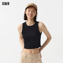 Semir Vest Women Short Style Skinny Round-neck Simple 2024 Spring New Solid Color Top Versatile