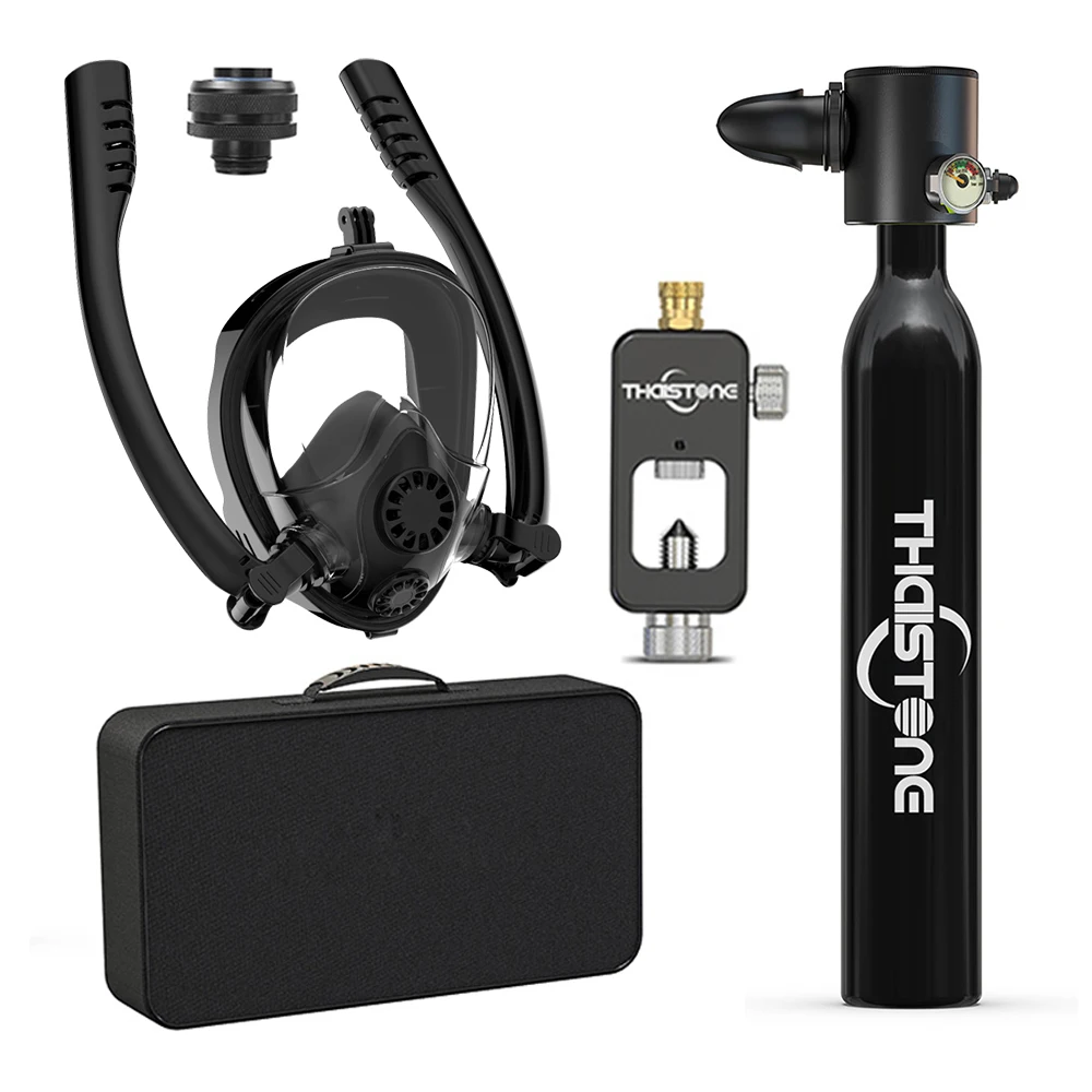 

0.5L Portable Mini Scuba Tank , Double Tube Snorkel Mask Lanyard Complete Diving Kit with Spare Air Cylinder
