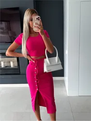 Slim High Waist Skirt 2 Piece Set Women Solid Color Irregular Package Hip Bodycon Sexy Slit Skirts Sets Streetwear Y2k Clothing