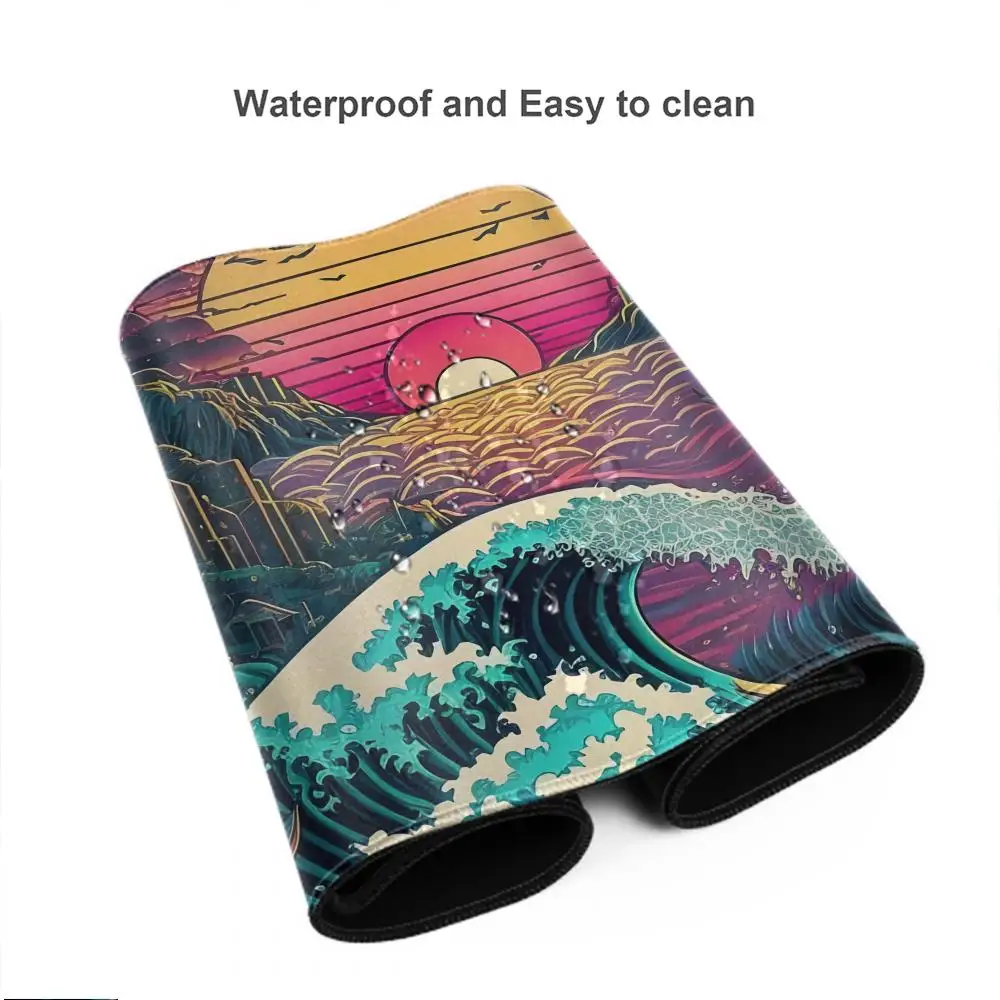 神奈川沖浪裏 ブラック ゲーミングマウスパッド クッション 滑り止めパッド テーブルカーペット ゲームパッド デスクガジェット マウスマット