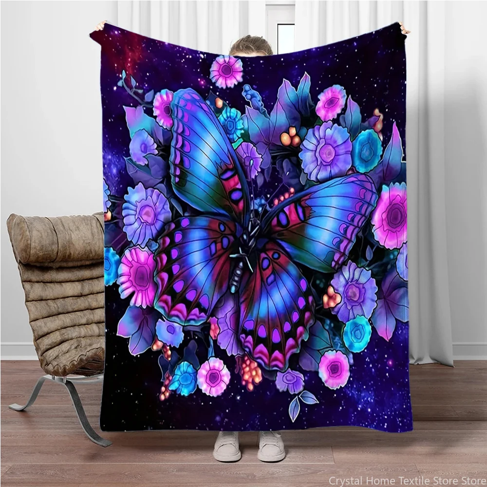

Flannel Butterfly Blanket Purple Floral Digital Printing,Fleece Throw Blanket for Sofa Bed Travel Camping,Office Couch Chair Bed