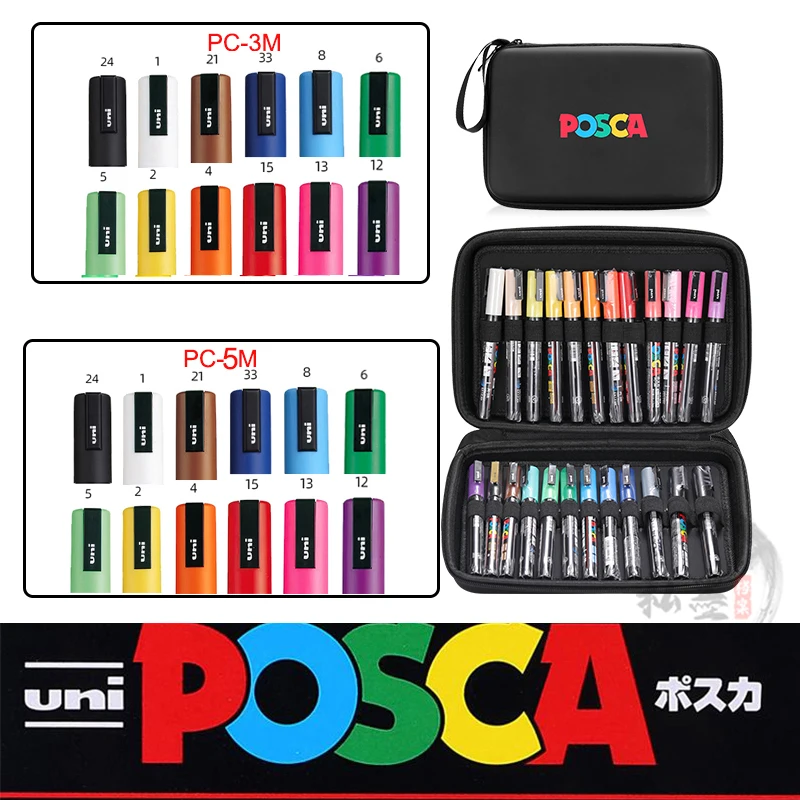 Uni POSCA 24 Holes Storage Bag Acrylic Markers Suit Full Size Combine PC-1M 3M 5M 8K 17K plumones colores Art ручки For Painting