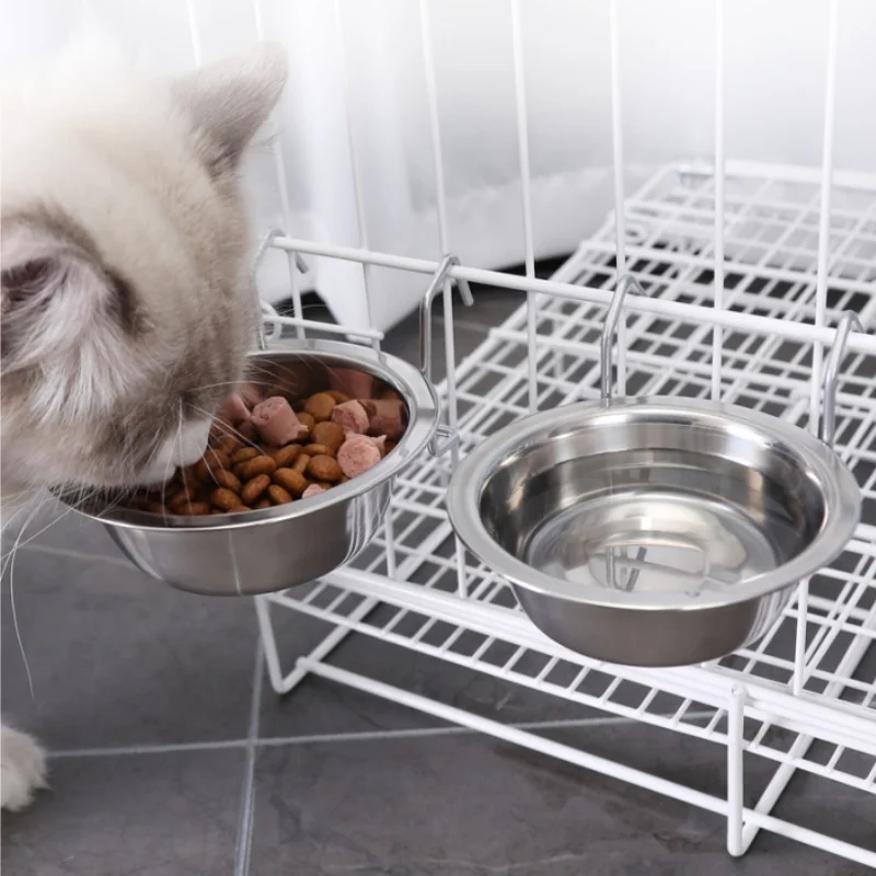 Cat Hanger Cage Cup Stainless Steel Pet Feeding Tools Stationary Dog Bowl Hanging Feeder Dish Travel Food Water Bowls