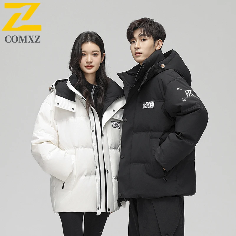 COMXZ Unisex Puffer Jacket Hooded Outdoor Mountaineering Windproof Thickened Parkas Trendy Street Lightweight Winter Puffer Coat