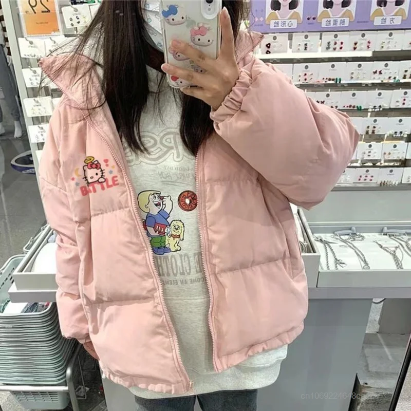 Sanrio Hello Kitty Y2k Pink Tops Harajuku Zipper Cardigan Cute Cotton Padded Jackets For Women Student Autumn Winter Trend Coat