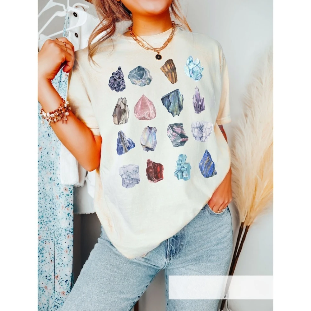 

Geology Crystals Women Tee Rock Lover T Shirt Gift for Geologist Mystical Minerals Tops Street Fashion Gemstone Science Clothes