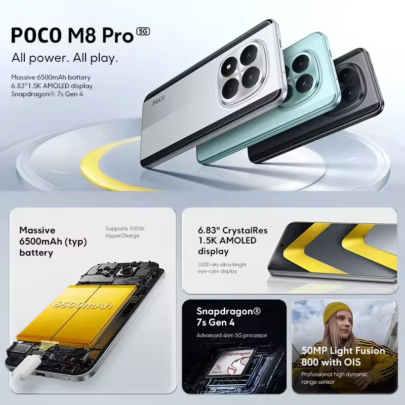 Global Version POCO M8 Pro 5G Smartphone Snapdragon 7s Gen 4 NFC 6.83