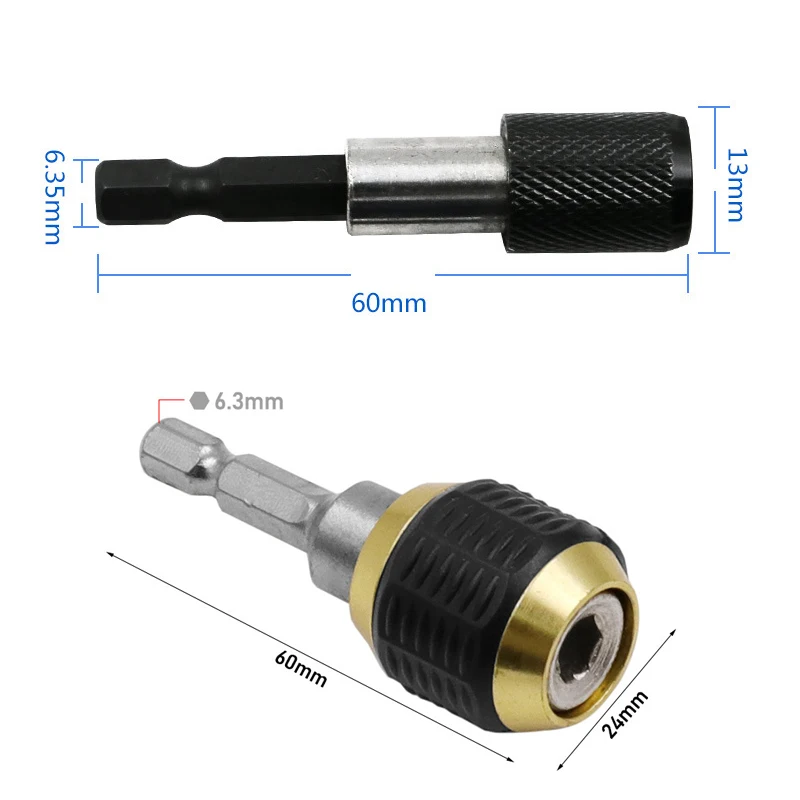 2pcs Hex Shank 60mm Keyless Drill Chuck Screwdriver Impact Driver Adaptor Drill Bit Tool Quick Change Convertor Adapter Tools