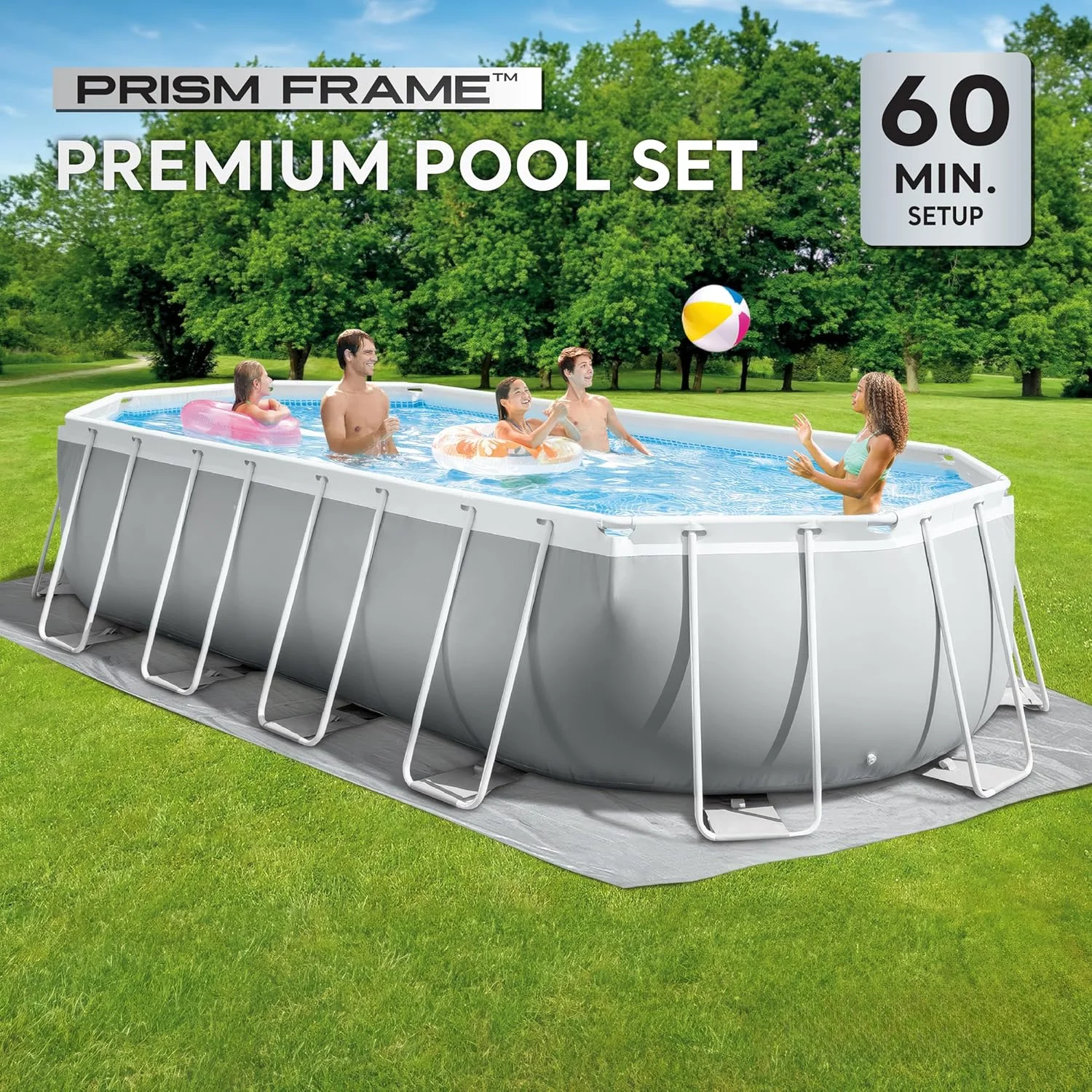 26797EH Prism Frame Premium Oval Above Ground Swimming Pool Set: 20ft x 10ft x 48in – Includes 1500 GPH Cartridge Filter