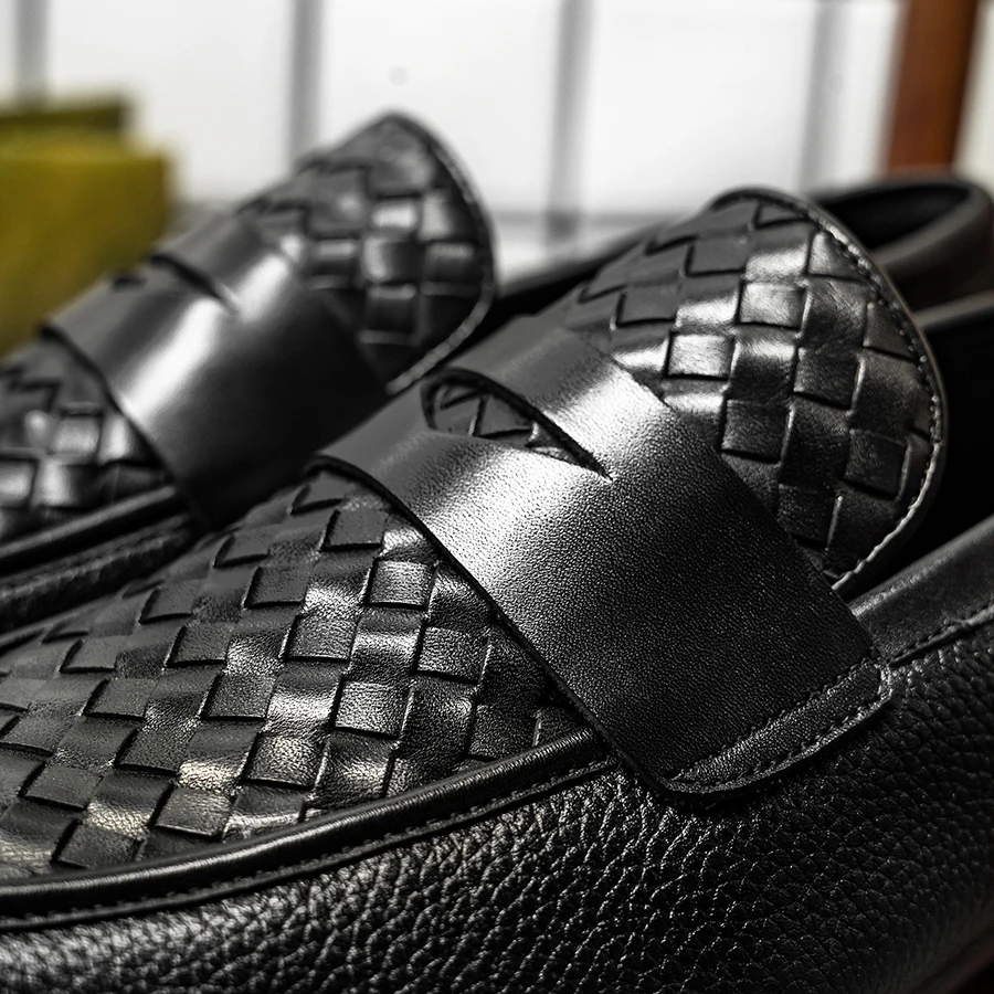 "HANMCE حذاء بدون كعب منسوج يدويًا للرجال | حذاء رسمي سهل الارتداء من جلد البقر الأصلي للأعمال | أحذية بتصميم مضفر | عدم الانزلاق #3