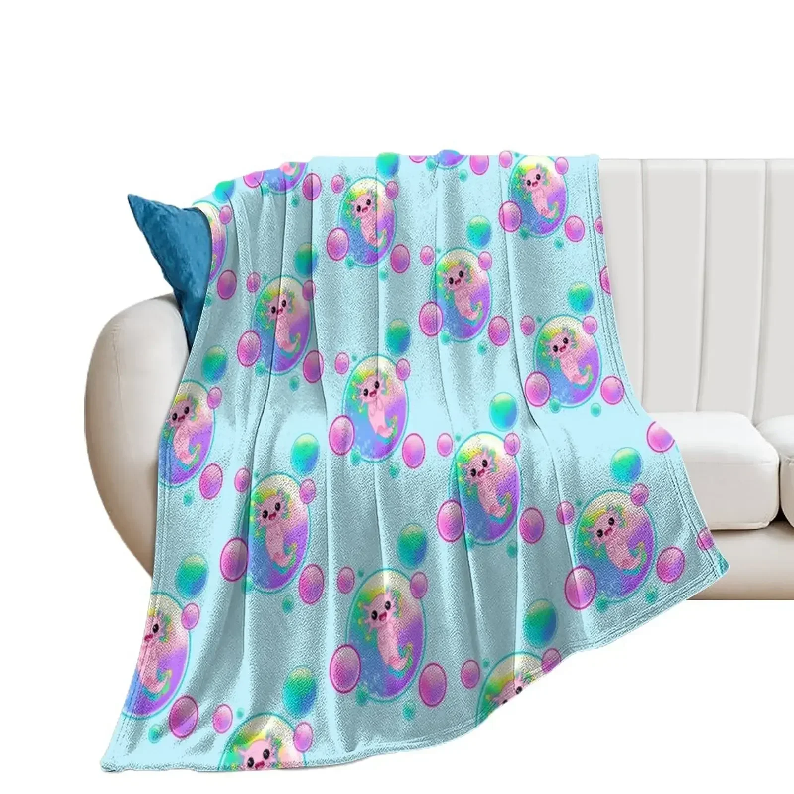 Kawaii Axolotl with Bubbles Throw Blanket Kid'S bed plaid Giant Sofa Blankets