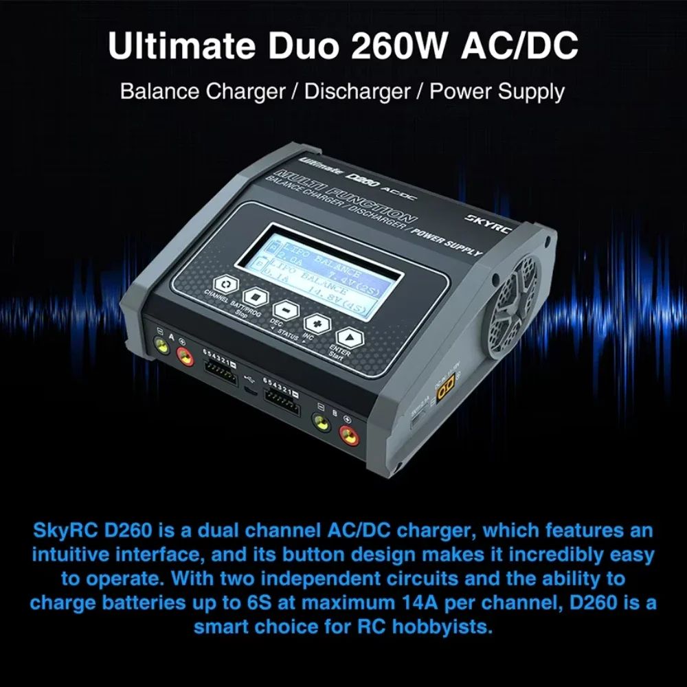 SKYRC D260 Lipo Battery Balance Charger Discharger Dual AC/DC 1-6S 260W dla NiMH/NiCd/LiPo/LiFe/Lilon/LiHV/Pb RC Car USB Charger