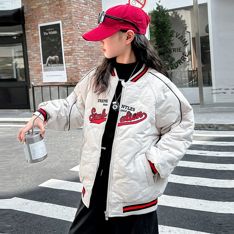 autumn winter teen girls Thick cotton baseball jacket pink Beige junior kids girls outwear warm kids coat clothes 6 8 10 12 14