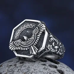 Amulet 2023 New 316L Stainless Steel Norse Mythology Flying Eagle Ring For Man Women Viking Pattern Jewelry Party Gift