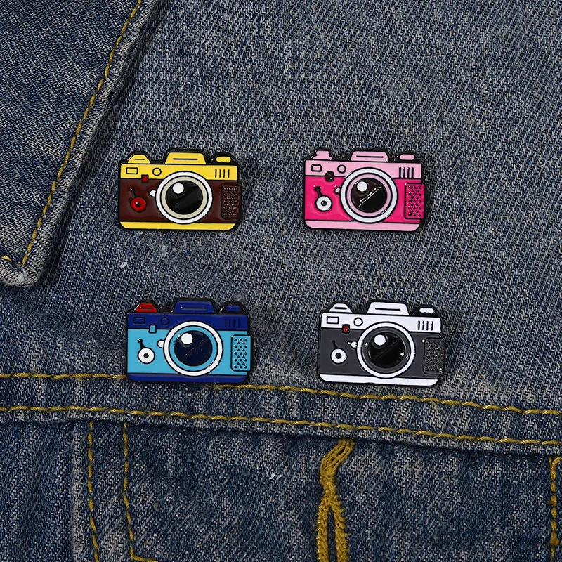 4 Styles Camera Enamel Pins Custom Brooches Bag Lapel Badges Cartoon Travel Outdoors Jewelry Gift for Kids Friends Drop Shipping