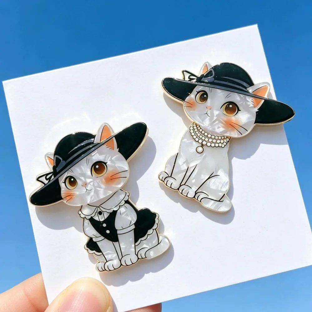 Top Hat Cat Brooch Retro British Style Cartoon Acrylic Animal Badge Pins FashionJewelry Clothing Bag Accessories Gift