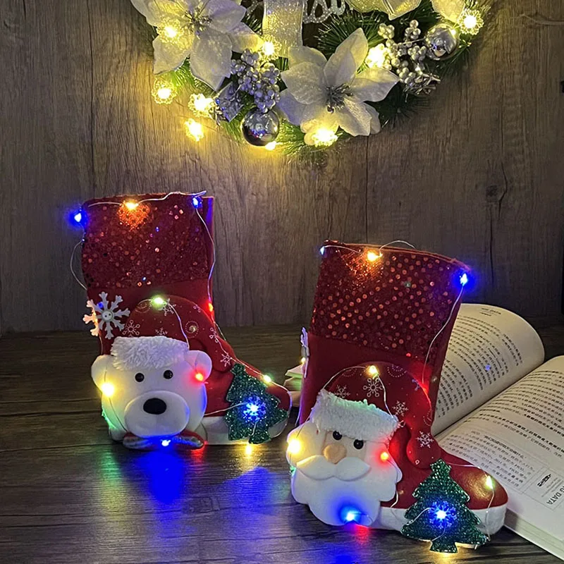 Neon Christmas Santa Claus Socks Glowing Bear Socks LED Luminous Cartoon Socks For Child Christmas gift funny Decorations