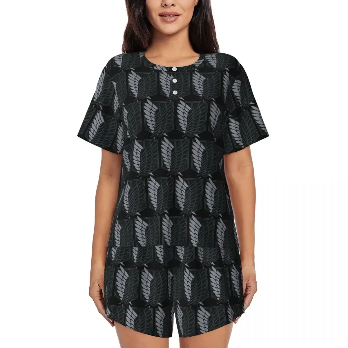 

Attack On Titan Round Neck Short Sleeve Nightgowns for Sleeping Sleepshirts Women Loose Pajama Set Short Pants