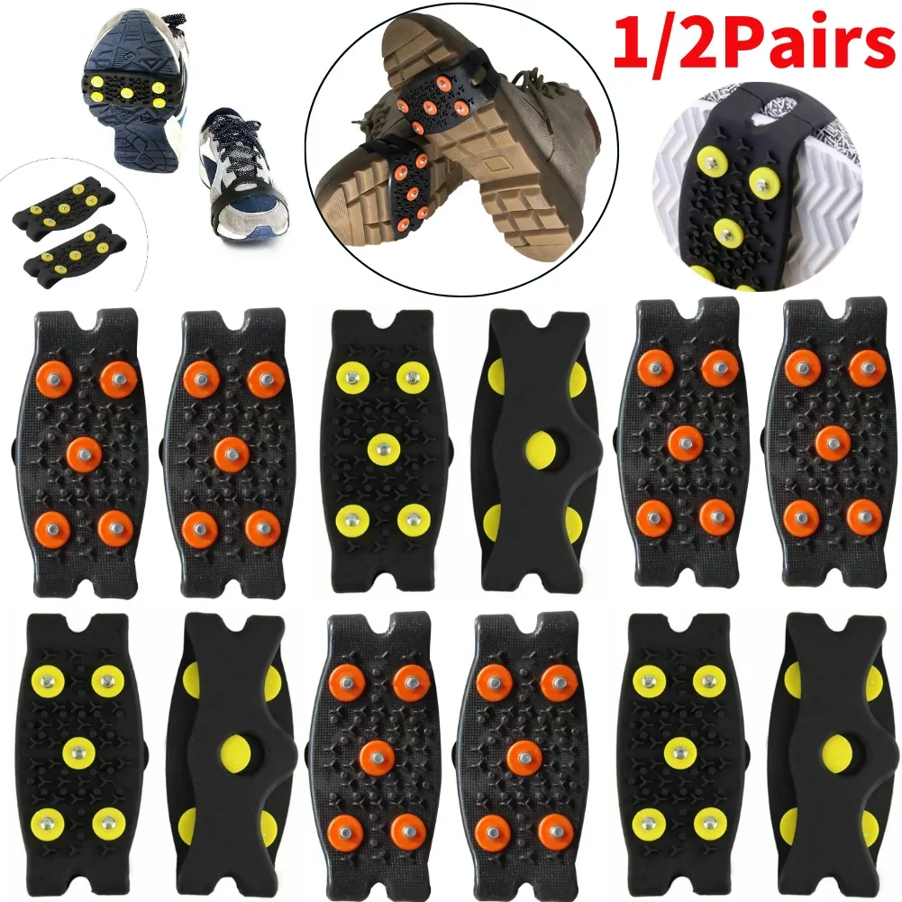 Crampones de escalada antideslizantes, cubiertas de zapatos de garra de nieve, garras de hielo para nieve agrupadas, accesorios de senderismo para caminar al aire libre, 5 tachuelas