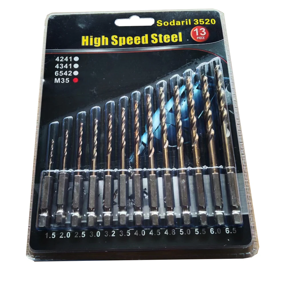 New patent new package 13 PCS 1.5-6.5mm M35 Cobalt Drill Bit HSSCO Twist Drill Bit Set 1/4\